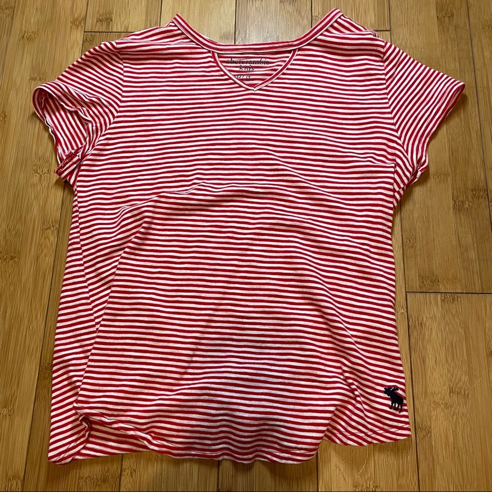Red and white stripped Abercrombie kids shirt
